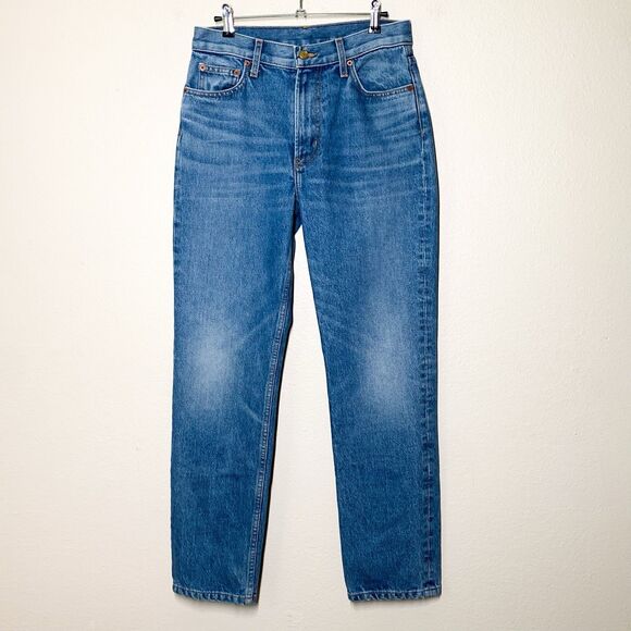 B Sides Arts Mid High Straight Jeans 26 Medium Blue 100% Cotton Whiskering Fade - Picture 2 of 7